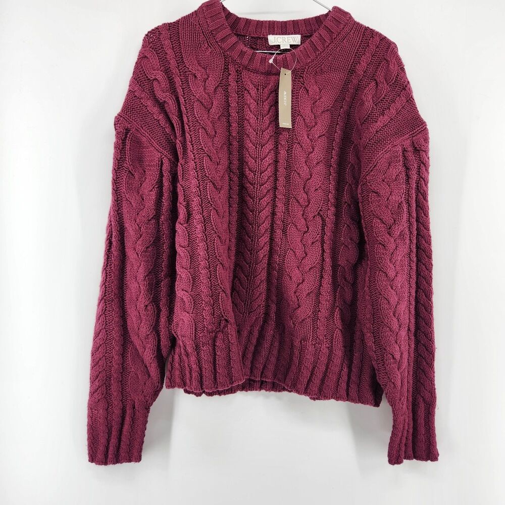 J.Crew Women's Red M 100% Cotton Cable Knit Crewneck Sweater NWT